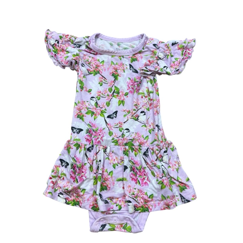Girls House of Loolous Brand Butter Soft Pink Floral‎ Skirted BodySuit 12-18 Mos
